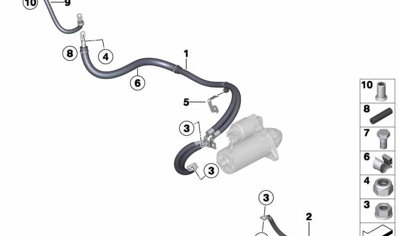 Cable de batería alternador y motor de arranque OEM 12427857551 para BMW F20, F21, F22, F87, F30, F34, F80, F32, F33, F36, F82, F83. Original BMW.