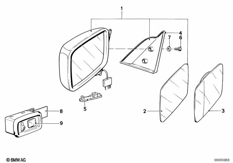 Espelho retrovisor externo elétrico aquecido esquerdo para BMW Série 5 E12, E28 (OEM 51168222891). BMW original