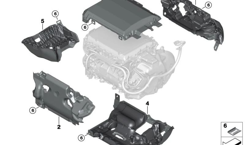 Cubierta acústica inferior HEAT OEM 17738490214 para BMW X1 (U11,U12), X2 (U10) y MINI (U25). Pieza original BMW y MINI para aislamiento acústico del motor eléctrico.