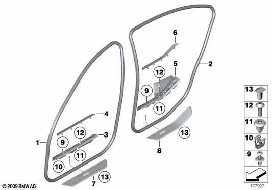 Abdeckleisisiste da entrada interior esquerda bege veneto para BMW 7 F01N Series, F02N (OEM 51477734567). BMW original