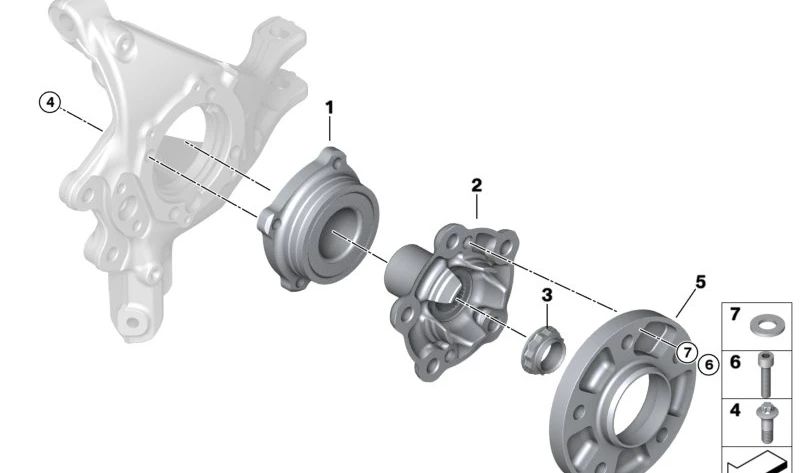 Unidad de Rodamiento de Bolas Angular para varios modelos/series de BMW (OEM 33408328351). Original BMW
