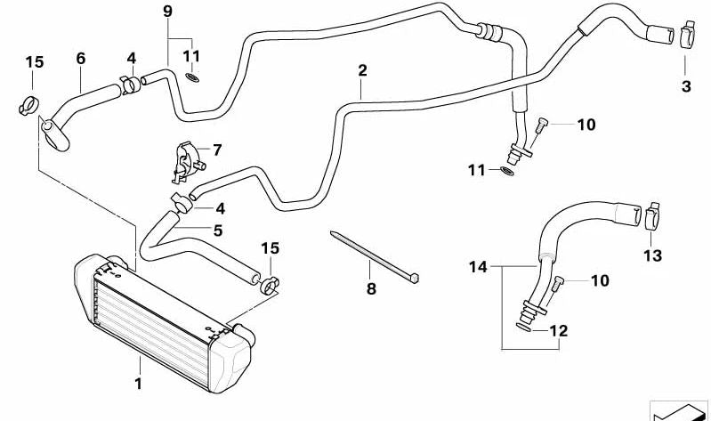 Tubería de refrigeración de aceite de admisión OEM 17227690639 para motos BMW K1200GT, K1300GT. Original BMW Motorrad.