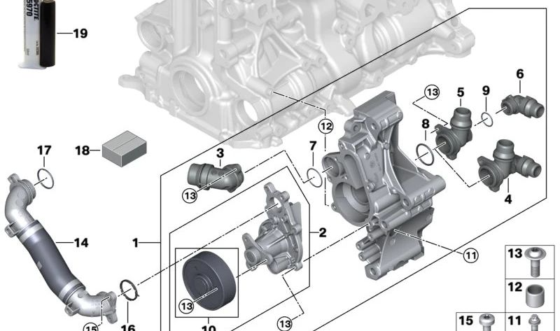 Pompe à eau OEM 11515A65C10 pour BMW G20, G30, G31, G32, G01, G02. BMW d'origine.