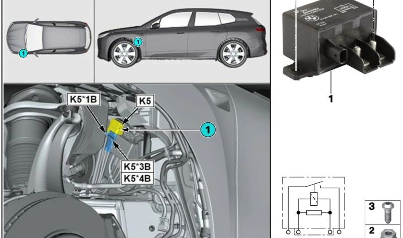Relé para BMW Serie 1 F20N, F21N, F40, F52, Serie 2 F22, F23, F44, F45, F46, Serie 3 F30, F31, F34, F80, Serie 4 F32, F33, F36, F82, Serie 5 F07, F10, F11, F18, F90, G30, G31, G38, Serie 6 F06, F12, F13, G32, Serie 7 F01, F02, G11, G12, G70, Serie 8 F91,