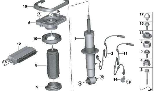Tope de suspensión con tubo protector OEM 31336866799 para BMW X3 G45, X5 G05 y X6 G06. Original BMW.