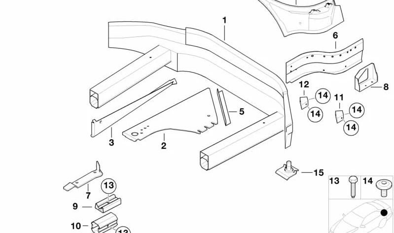 Soporte interior derecho del silencioso trasero OEM 41217006278 para BMW E52 Z8. Original BMW.