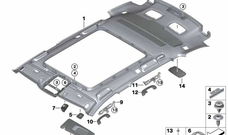 Rejilla altavoz techo interior OEM 51467438451 para BMW G31 (Serie 5 Touring). Color blanco marfil. Compatible con todos los modelos indicados. Original BMW.