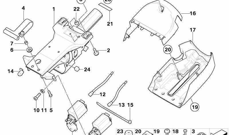 Mecanismo ajuste altura columna dirección OEM 67646903946 para BMW E38, E39, E53. Compatible con versiones con ajuste eléctrico de columna. Original BMW.