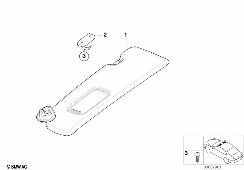 Sun visor with mirror cover right for BMW E46 (OEM 51168204268). Original BMW