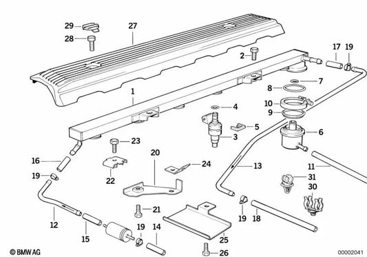 Soporte de tubería del combustible OEM 13311730202 para BMW E36, E34. Original BMW.