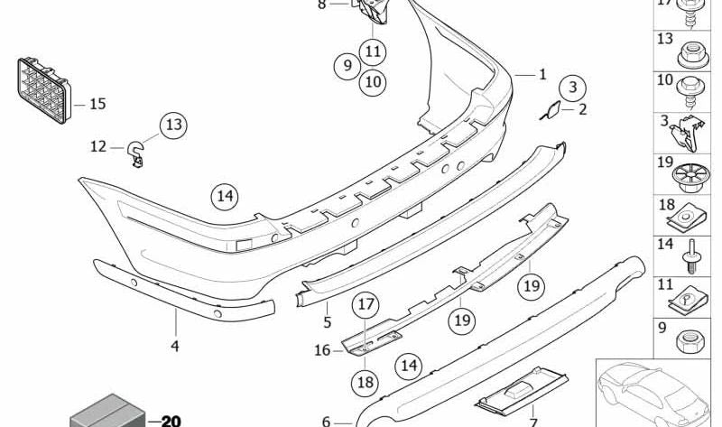 Paragolpes trasero imprimado OEM 51127893489 para BMW E46. Compatible con todas las versiones de la serie. Recambio original BMW.
