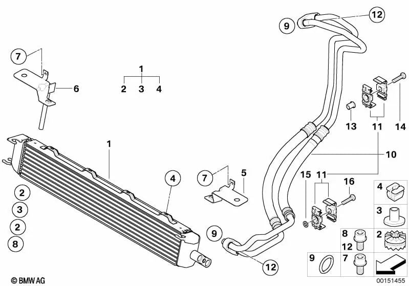 Soporte del enfriador de aceite derecho para BMW Z4 E85, E86 (OEM 17217836762). Original BMW.