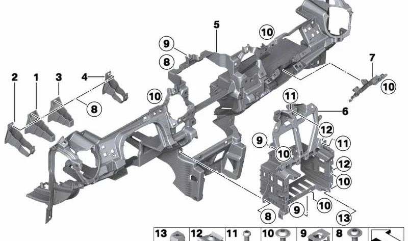 Bastidor en la consola central OEM 51169206834 para MINI R56 LCI, R55 LCI, R57 LCI, R58, R59. Original MINI.