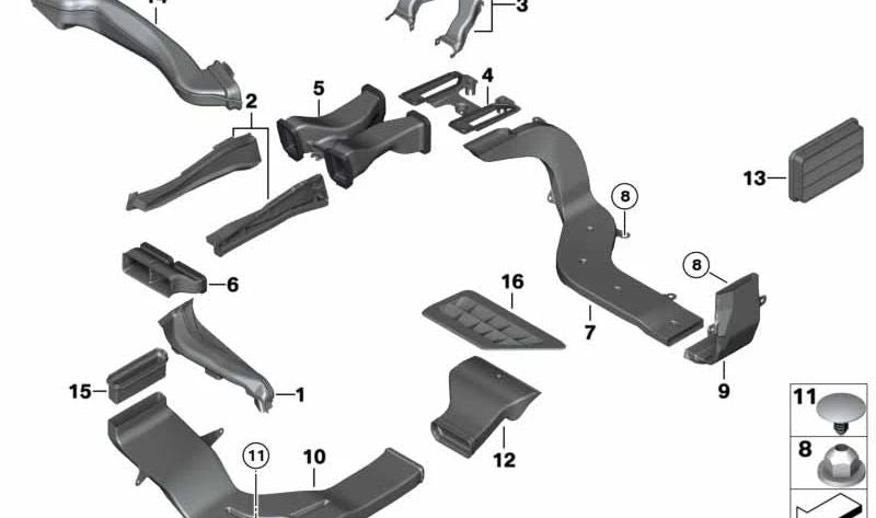 Conducto de aire delantero derecho para BMW F07, F10, F11, F06, F12, F13, F01, F02, F04. Original BMW. OEM 64229113014