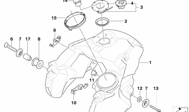 Soporte de sujeción del depósito derecho OEM 46637673908 para motos BMW R1200GS, R1200GS Adventure. Original BMW Motorrad.