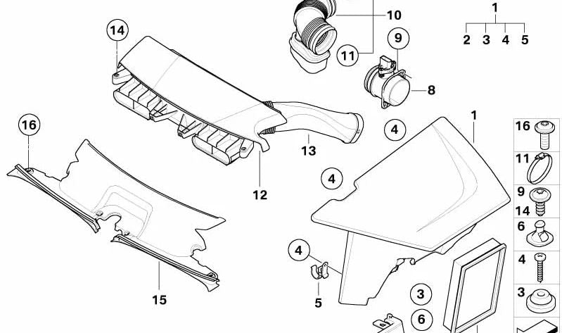 Silenciador de admisión de aire OEM 13713402853 para BMW E83 X3 2.0i con motor N46. Compatible con modelos PA31, PA32, PA41, PC31 y PC32. Original BMW.