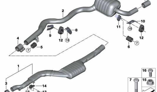 Soporte trasero derecho del tubo de escape OEM 18308595809 para BMW F31, F34, F32, F33, F36. Original BMW.