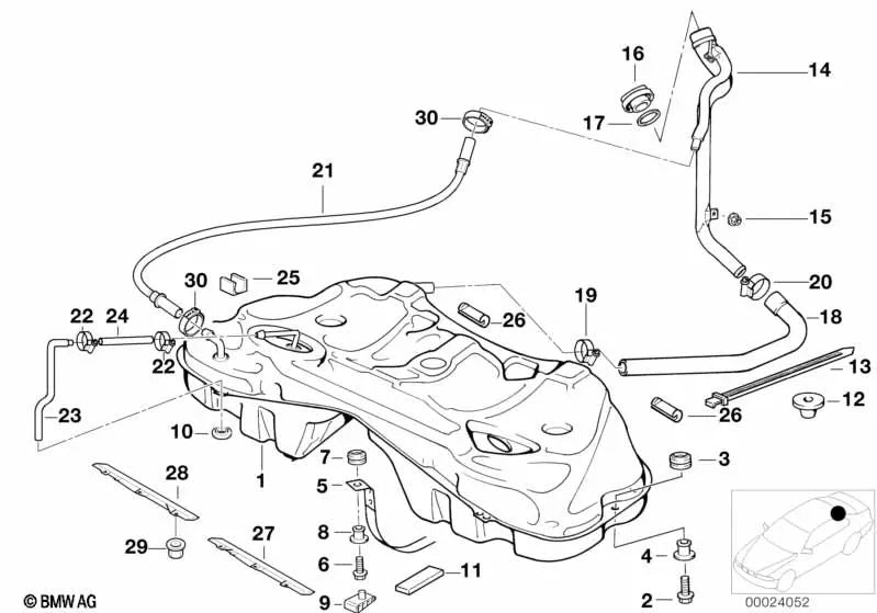 Tubo di rifornimento carburante OEM 16116750098 per BMW Serie 7 E38 (11/1994 - 07/2001). BMW originale.