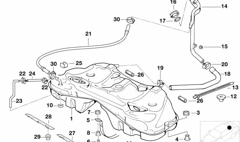 Tapón de depósito de combustible OEM 16116754492 para BMW E36, E38 y Z3. Recambio original BMW.