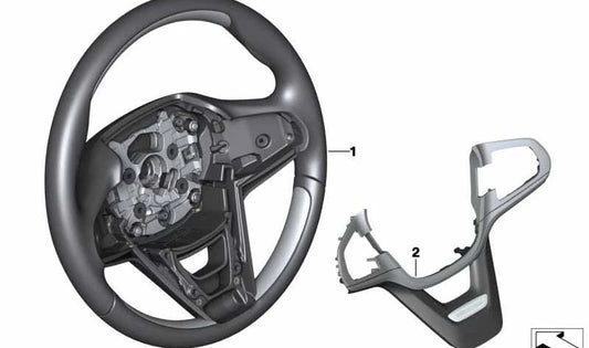 Leather and wood steering wheel ring Piano OEM 32308095037 for BMW G30. Compatible with models: 518d, 520d {g30}. Original BMW.