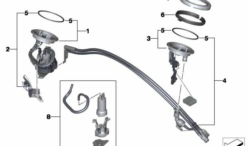 Bomba de combustible derecha con aforador OEM 16117170011 para BMW E65, E66. Original BMW.