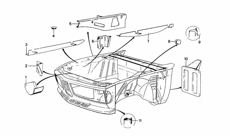 Soporte derecho del chasis OEM 41111809682 para BMW E21. Original BMW.
