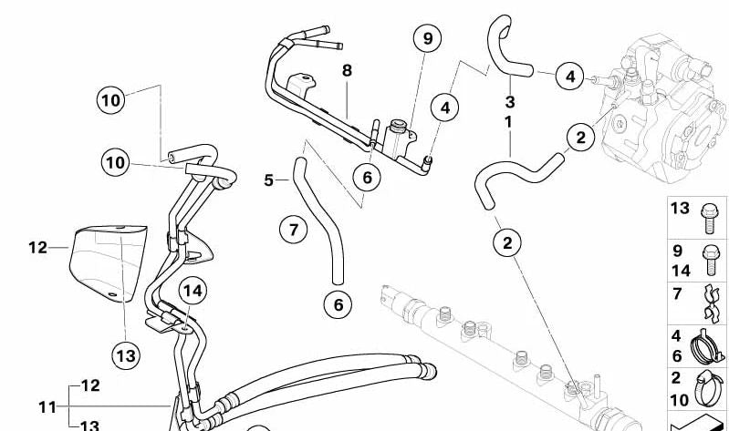 Tubo flexible de combustible OEM 13537790861 para MINI R50 One D (03/2003 - 07/2006). Original MINI.