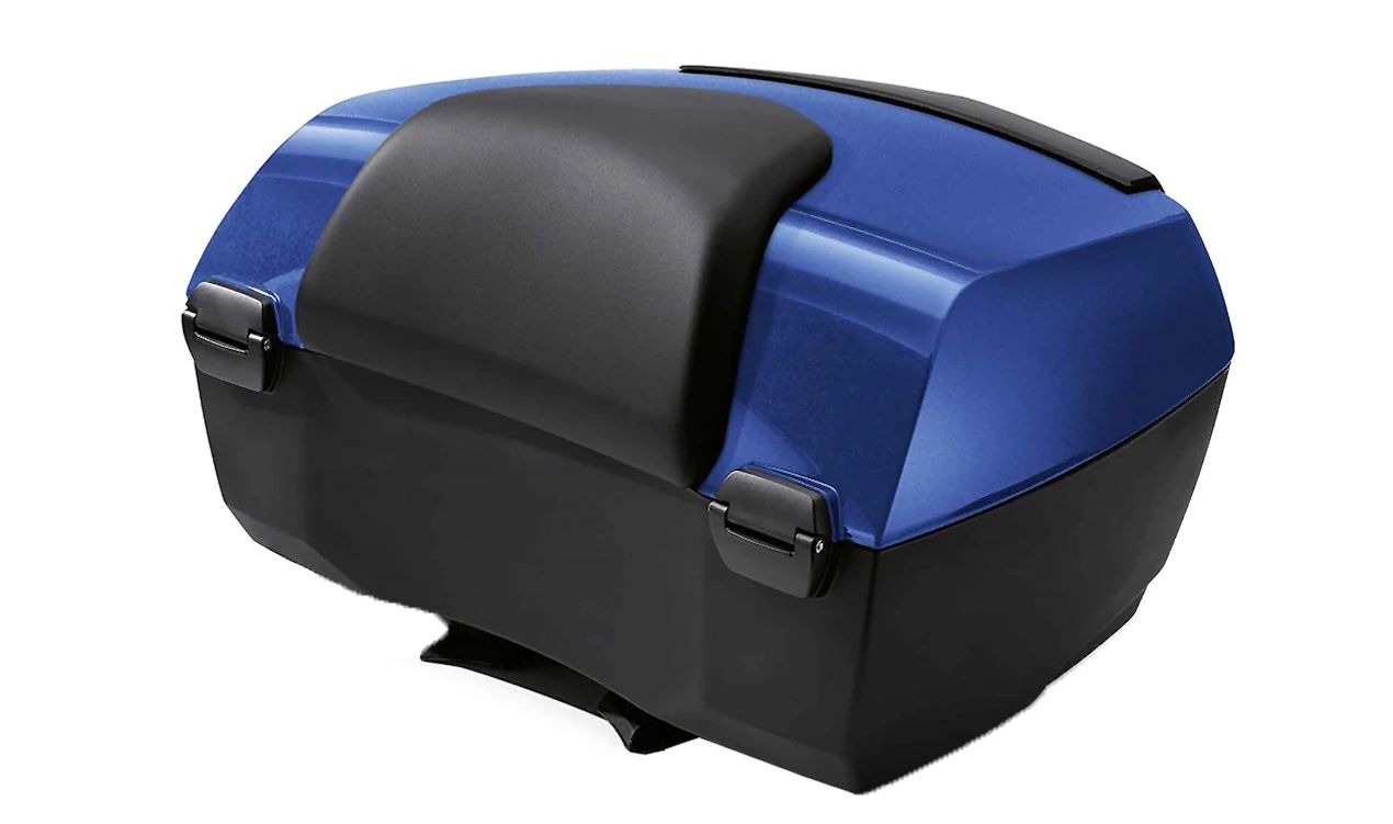 Topcase Touring 49L con respaldo OEM 46541542041 para BMW Motorrad R 1250 RT (RK52) 2020-2023. Con cierre centralizado, tapa con amortiguadores y espacio para dos cascos. Original BMW Motorrad.