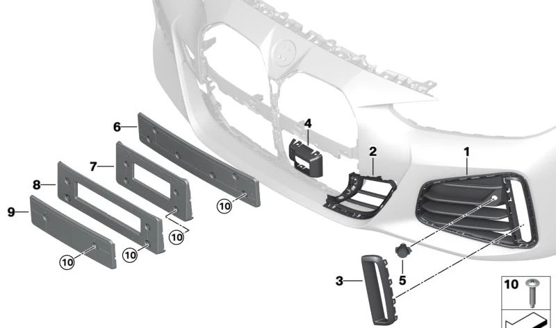 Rejilla de entrada de aire derecha OEM 51118078632 para BMW G26. Original BMW.