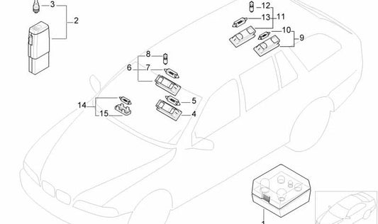 Les lumières de lecture internes arrière gauche pour BMW E39 (OEM 63312497575). BMW d'origine