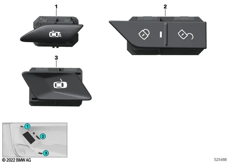Interruptor de cierre centralizado para BMW Serie 7 G70 (OEM 61315A2A081). Original BMW.