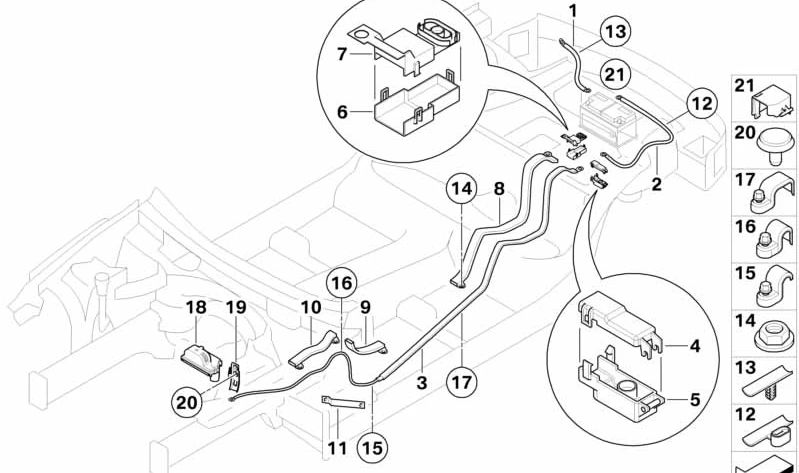 Soporte de conexión B+ OEM 61146932006 para BMW E60, E61, E63, E64. Original BMW.
