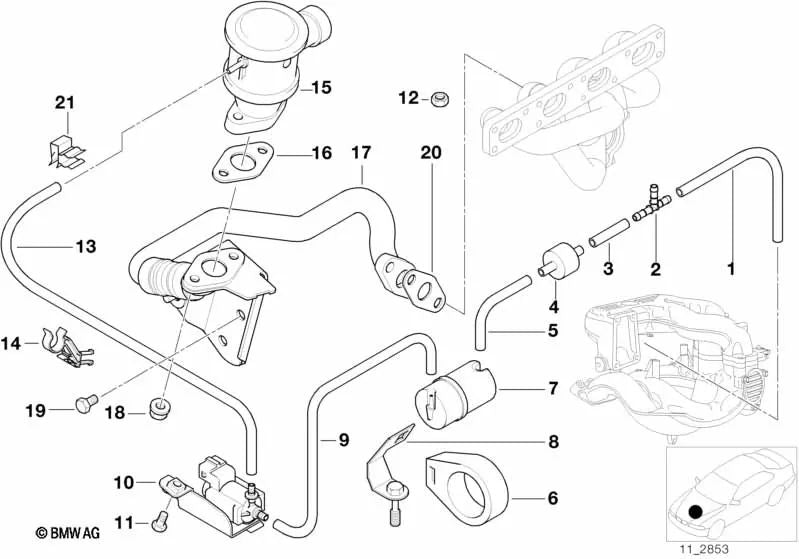 Tubo flexible OEM 11737501180 para BMW 3' E36, Z3 E36. Original BMW.
