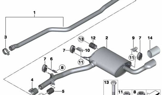Silencioso trasero OEM 18308578307 para BMW F25 y F26. Original BMW.