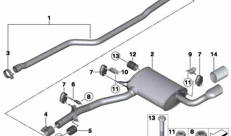 Silencioso trasero OEM 18308578308 para BMW F25 y F26. Original BMW.
