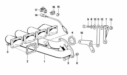 Soporte de escape OEM 18201309042 para BMW E30 320i, 320is, M3 (todos los modelos S14, incluida versión Gr.A/DTM y Gr.N). Original BMW.