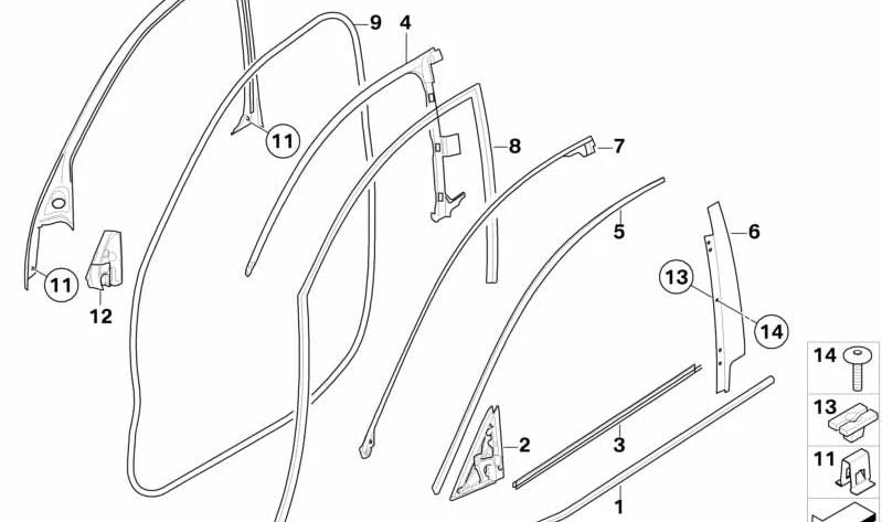Revestimento da janela Pilar B Porta frontal esquerda para BMW X6 E71, E72 (OEM 51337179419). BMW original.