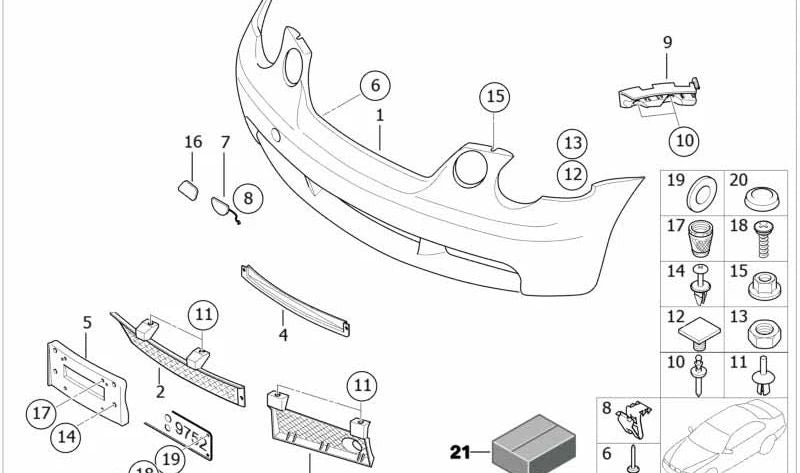 Soporte de matrícula OEM 51117895214 para BMW E46. Original BMW.