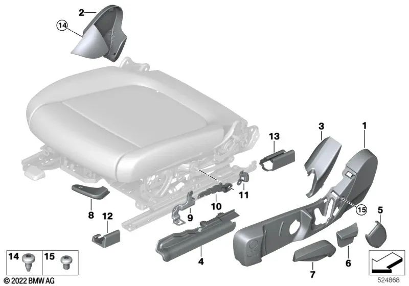 Suporte do painel do assento central esquerdo OEM 52107431671 para BMW G42, G87 M2, G20, G21, G22, G26, i4, X3, X4... e muito mais. BMW genuíno.