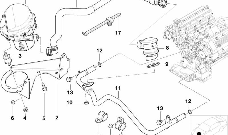 Válvula de retención OEM 11721433713 para BMW E36, E39 (M5), Z3 y E52 (Z8). Compatible con motores S62. Recambio original BMW. Ideal para sistemas de control de emisiones y vacío.