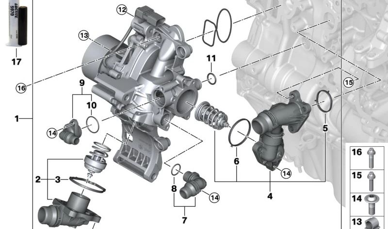 Carcasa del termostato secundario OEM 11518490620 para BMW F70, U06, U11, U10 y MINI U25. Pieza original BMW y MINI.