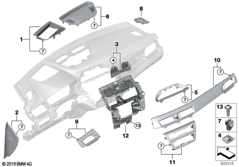 Soporte funcional tablero instrumentos central OEM 51459292172 para BMW X1 F48, X1 F48 LCI, X2 F39. Original BMW.