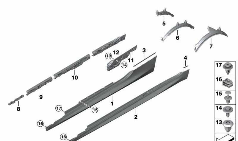 Soporte derecho de faldón lateral OEM 51777429054 para BMW F91, F92, F93, G14, G15, G16. Original BMW.
