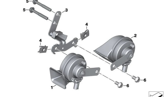Low tone horn OEM 61331541041 for BMW R 1250 RT (K52) motorcycles. Original BMW Motorrad.