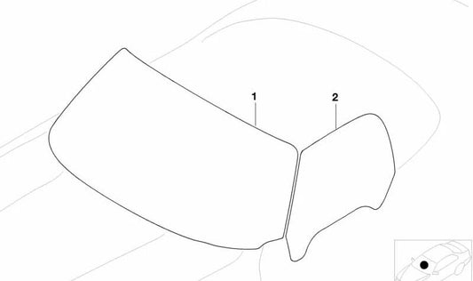 Parabrisas delantero verde con banda parasol OEM 51317026013 para BMW E52 (Z8). Cristal original BMW, ideal para sustituir el parabrisas con las mismas especificaciones de fábrica.