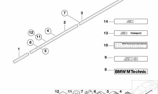 Ruban de pare-chocs Porte d'entrée gauche OEM 51138236881 pour la série BMW 3 E36 (06/1993 - 08/2000). BMW d'origine.