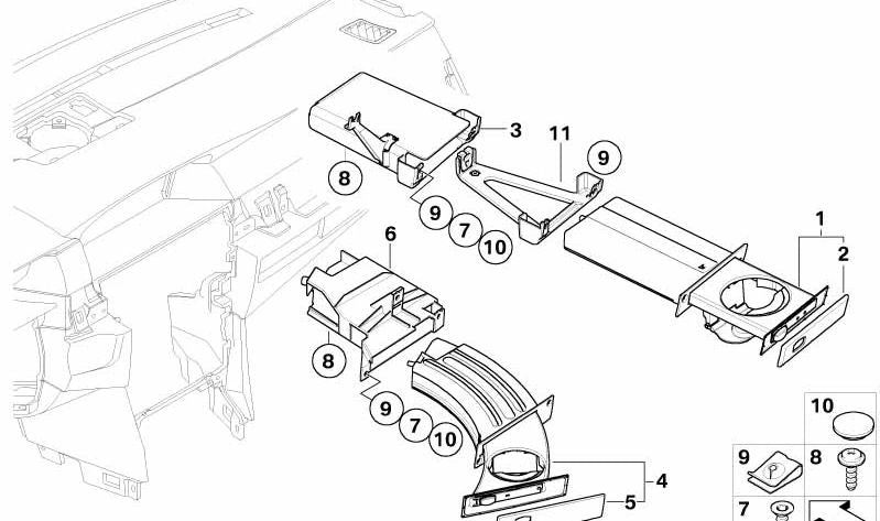Portavasos central OEM 51459123492 para BMW E60 y E61. Original BMW.