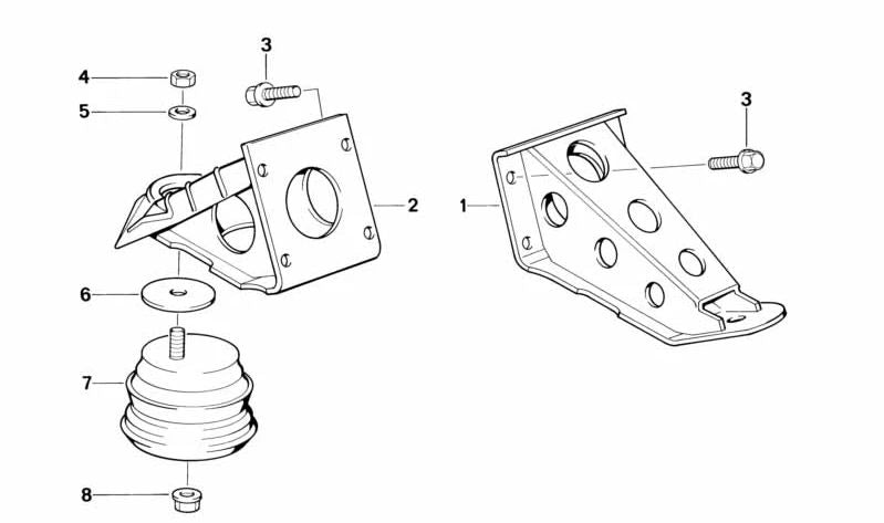 Soporte motor derecho OEM 11811176564 para BMW E30. Pieza de aluminio para sujeción del motor. Original BMW.