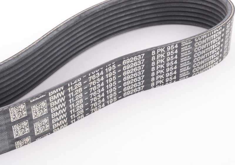Correa poli V OEM 11287634195 para BMW F45 225xe, I12 i8, I15 i8. Compatible con modelos híbridos y eléctricos. Original BMW.