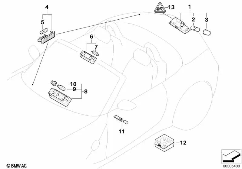Luz interna para BMW Série 5 E60N, E61, E61N Série 6 E63, E64 Série 7 E65, E66 X3 E83 Z4 E85, E86 (OEM 63316962009). BMW original